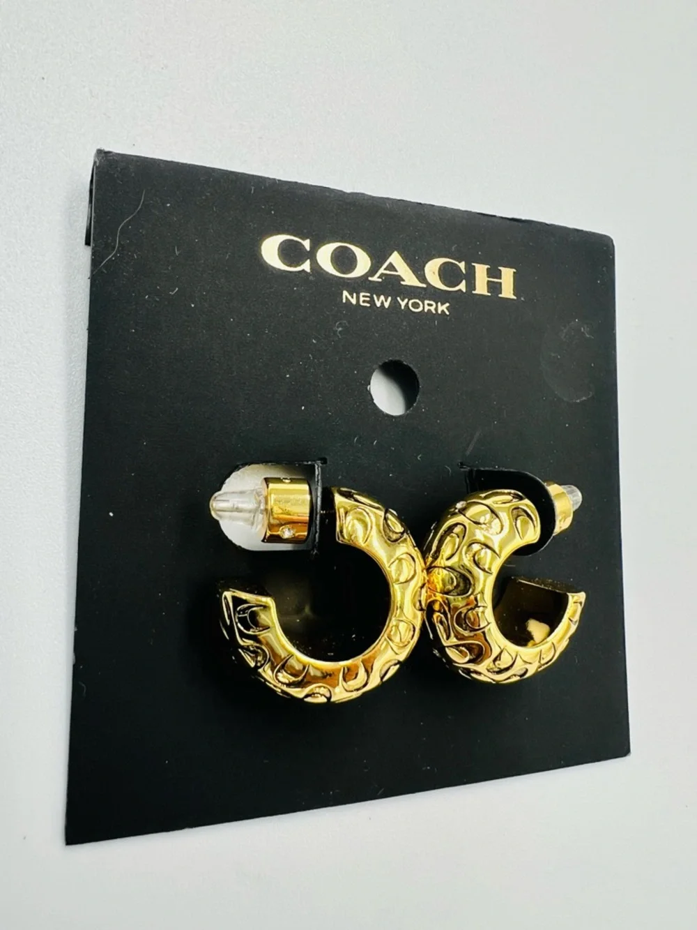 Coach Quilted Signature Chunky Hoop Earrings - Picture 4 of 6